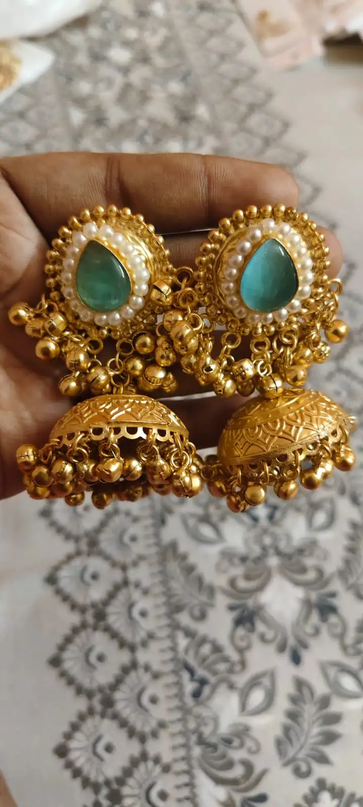 Pearl jhumka earrings from Saj Kotha